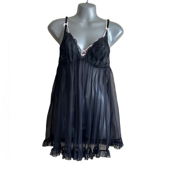 Victoria’s Secret Babydoll Gown Sheer Black Ruffles • Used • Size: Large - Picture 1 of 8